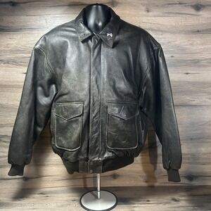 Vintage Global Identity Leather Bomber‎ Flight Jacket G-III Sz XL dark Brown